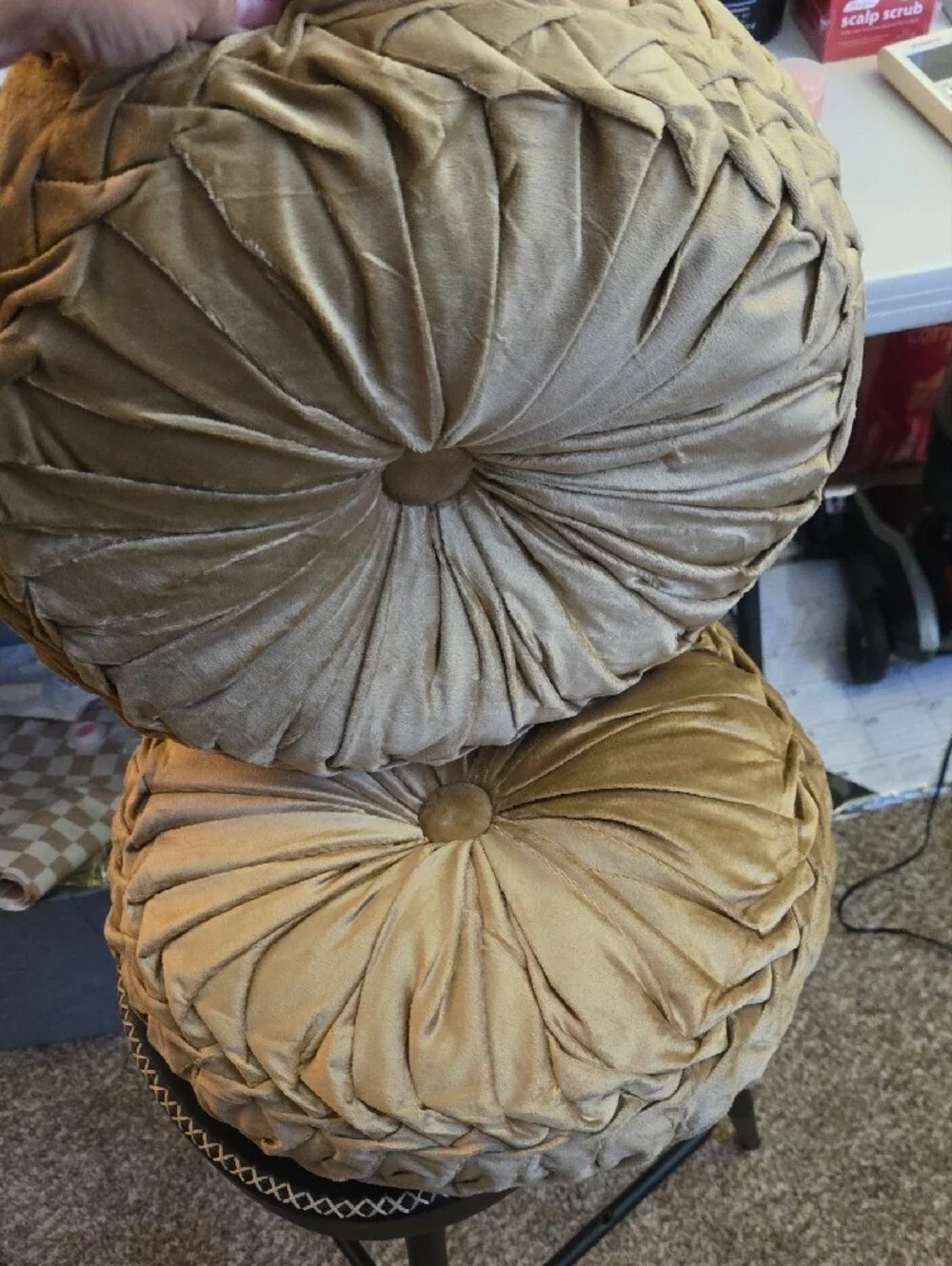 Gold Velvet Round Tufted Accent Pillow - Unbranded